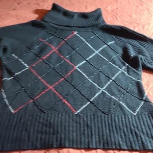 Women's Black Turtleneck Sweater with Red and White Accents